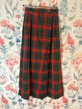 Vintage Classic Green & Red Plaid Maxi Skirt